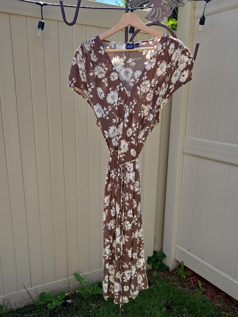 GAP Brown Midi Wrap Dress with Cream Floral Print